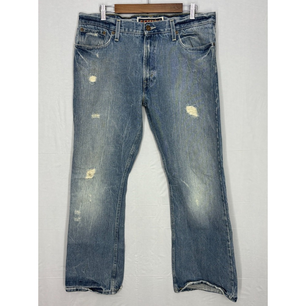Levi's 527 Low Bootcut Jeans Mens Blue Denim‎ 5-Pockets Distressed Outdoor 36X31